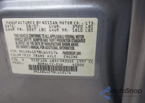 2008 Nissan Sentra 2.0 from USA, damaged, VIN 3N1AB61E98L612176